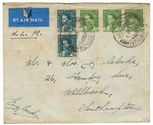 IRAQ - 1938 36 fils rate cover to UK used at DHIBBAN.