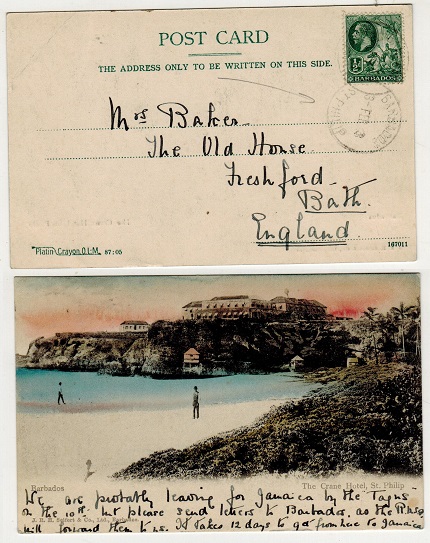 BARBADOS - 1913 1/2d rate postcard use to UK used at ST.PHILLIP.