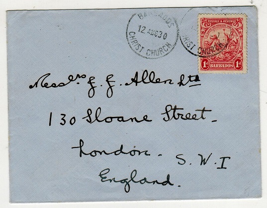 BARBADOS - 1930 1d rate cover to UK used at CHRIST CHURCH.