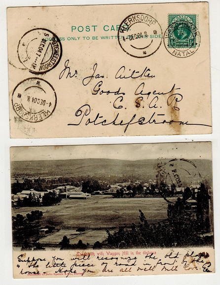 NATAL - 1904 1/2d rate postcard use to Potchefstroom used at WASHBANK.