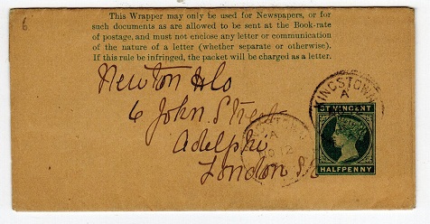 ST.VINCENT - 1893 1/2d postal stationery wrapper used from KINGSTOWN.  H&G 1.