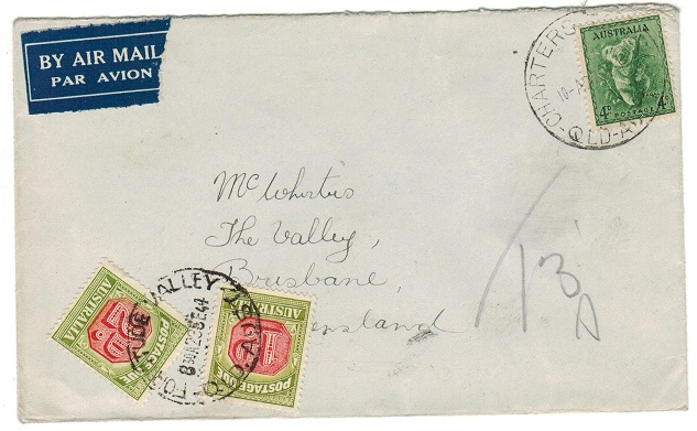 AUSTRALIA - 1944 underpaid local cover from CHARTERS TOWER with 1d+2d 