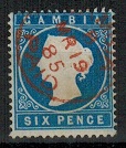 GAMBIA - 1880 6d upright wmk cancelled by red GAMBIA/PAID cancel.  SG 18b.