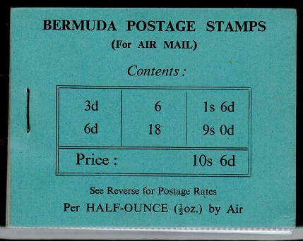 BERMUDA - 1948 10s6d black on blue BOOKLET.  SG SB2.