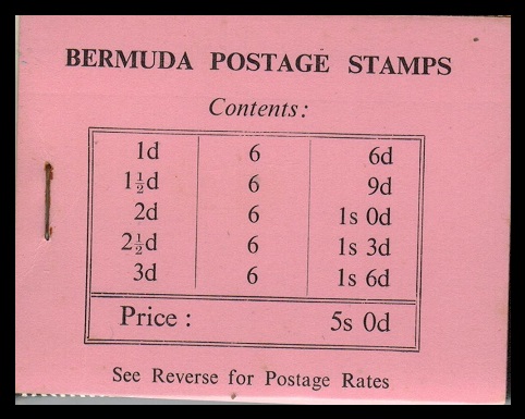 BERMUDA - 1948 5/- black on pink BOOKLET.  SG SB1.