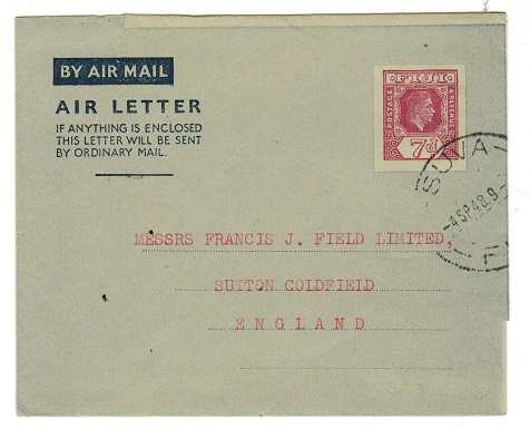 FIJI - 1949 7d maroon postal stationery air letter (no message) cancelled at SUVA. H&G 1.