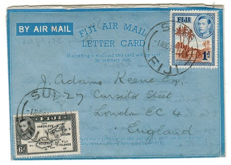 FIJI - 1945 (no value) FIJI AIR MAIL/LETTER CARD to UK used at SUVA.
