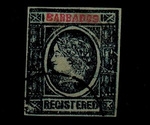 BARBADOS - 1900 (circa) blue IMPERFORATE FORGERY headed 