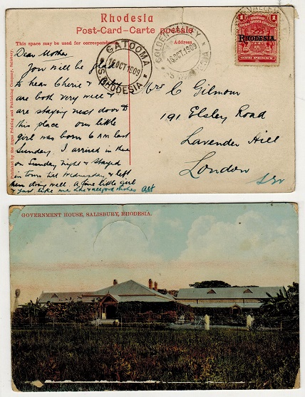 RHODESIA - 1909 1d rate postcard to UK used at GOLDEN VALLEY.