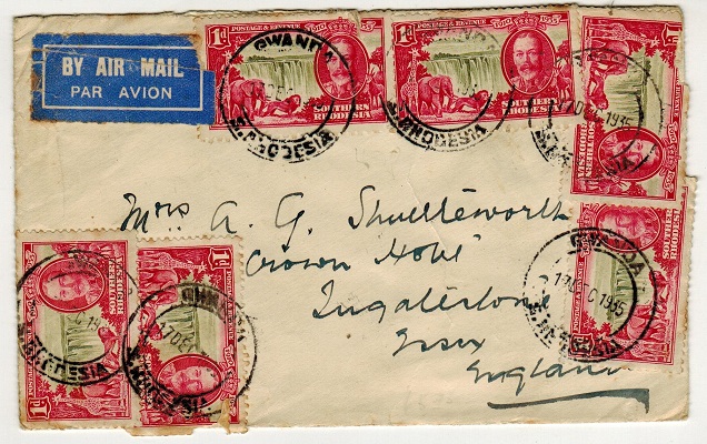 SOUTHERN RHODESIA - 1935 6d rate cover to UK used at GWANDA.