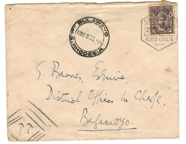 ZANZIBAR - 1932 cover to Southern Rhodesia with 6c adhesive tied PORT AMELIA in Mozambique. Unusual.