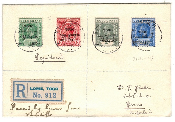 TOGO - 1917 registered cover to Switzerland with manuscript 