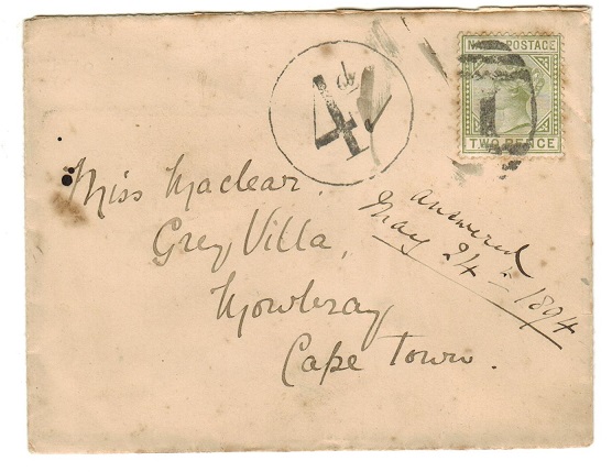 NATAL - 1894 underpaid cover to Cape Town with 