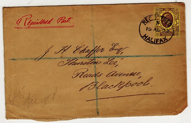 GREAT BRITAIN - 1903 3d rate registered used at HALIFAX.