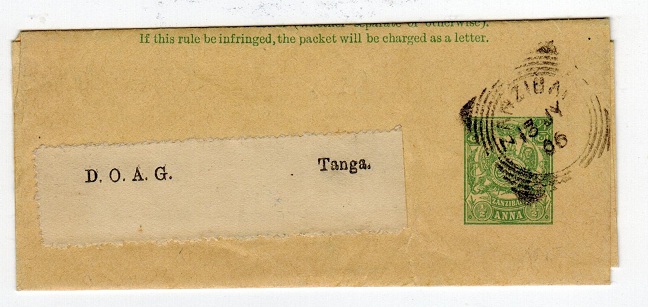 ZANZIBAR - 1904 1/2a green postal stationery wrapper to Tanga cancelled ZANZIBAR. H&G 7.