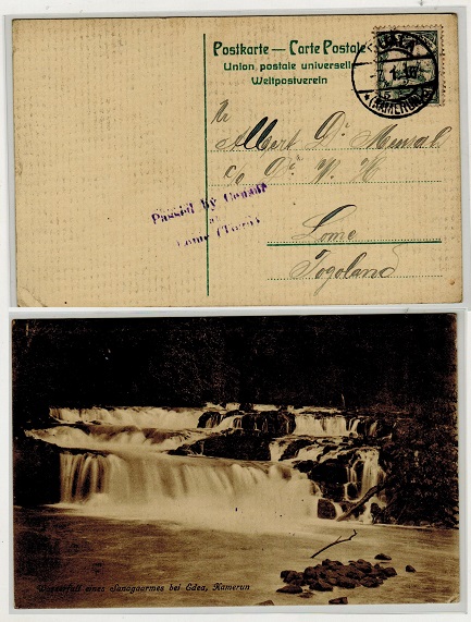 CAMEROONS - 1916 1/2d on 5pfg censored postcard use to Togo used at DUALA.