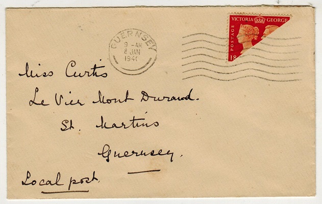 GREAT BRITAIN (Guernsey) - 1941 2d orange bi-sected on cover (SG 482a) cancelled GUERNSEY. 