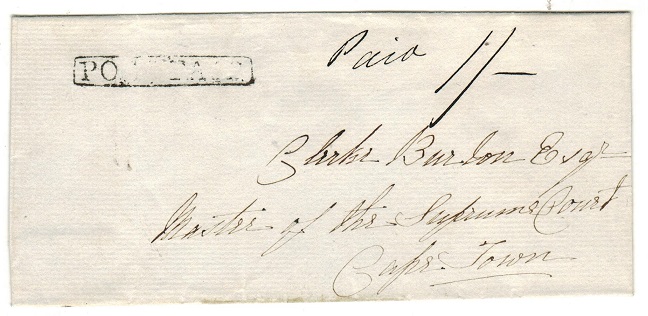 CAPE OF GOOD HOPE - 1820 (circa) 1/- rated outer wrapper struck POST PAID to Cape Town.