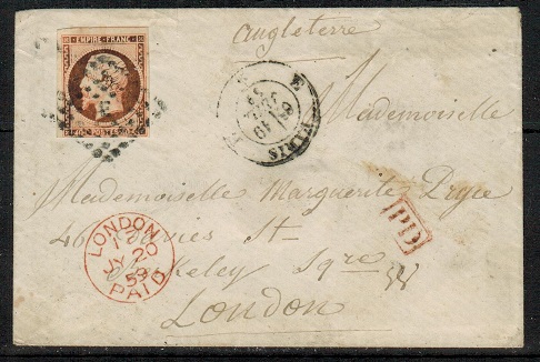 FRANCE - 1859 40c rate cover to UK cancelled by 