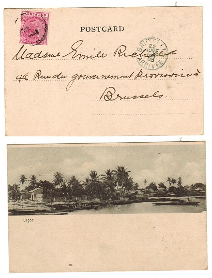 LAGOS - 1903 1d rate postcard use to Belgium.