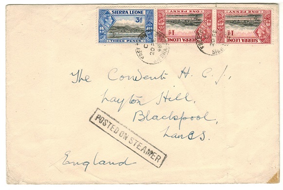 SIERRA LEONE - 1948 5d rate cover to UK used at FREETOWN with POSTED ON STEAMER h/s.