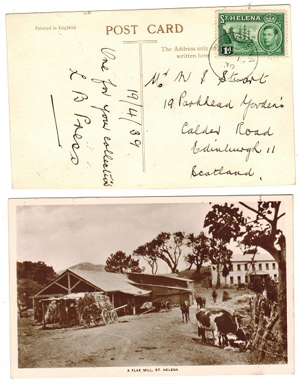 ST.HELENA - 1939 1d rate postcard use to UK.