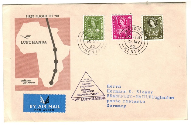 K.U.T. - 1962 first flight cover from NAIROBI to Germany via Lufthansa and Boeing.