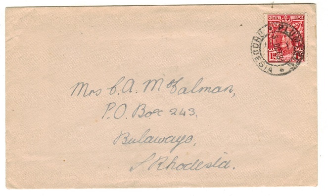 SOUTHERN RHODESIA - 1931 1d rate local cover adhesive used at PLUMTREE.
