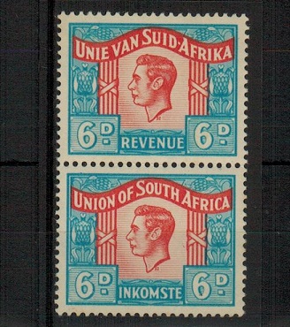 SOUTH AFRICA - 1946 6d REVENUE pair U/M with language error.