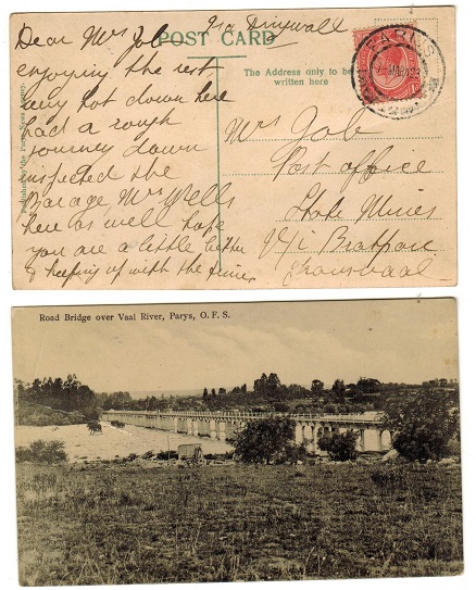 SOUTH AFRICA - 1923 1d rate postcard use to Transvaal used at PARIJS.