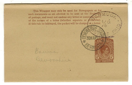 BERMUDA - 1950 1/4d brown postal stationery wrapper h/s