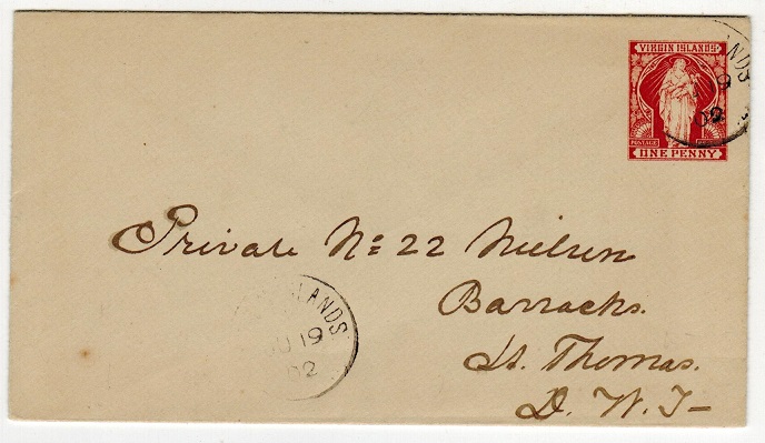 BRITISH VIRGIN ISLANDS - 1901 1d red brown PSE to St.Thomas .  H&G 1a.