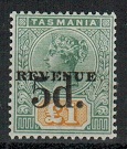 TASMANIA - 1918 5d on 1 orange and green REVENUE mint.