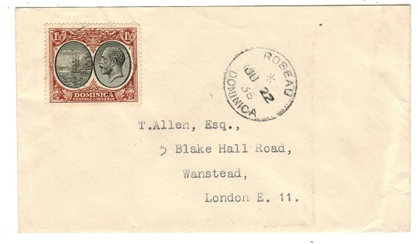DOMINICA - 1936 1 1/2d rate cover to UK used at ROSEAU.