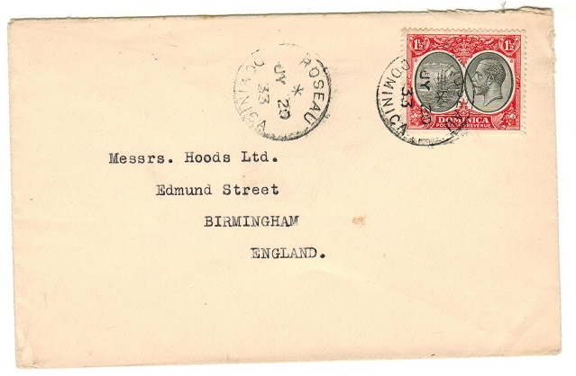 DOMINICA - 1933 1 1/2d rate cover to UK used at ROSEAU.