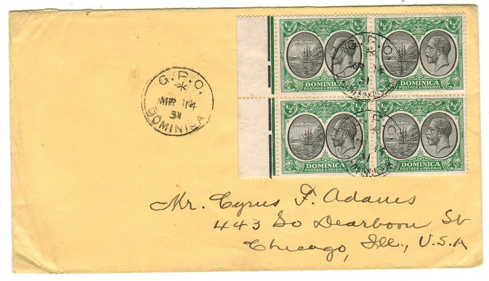 DOMINICA - 1931 2d rate cover to USA used at GPO/DOMINICA.