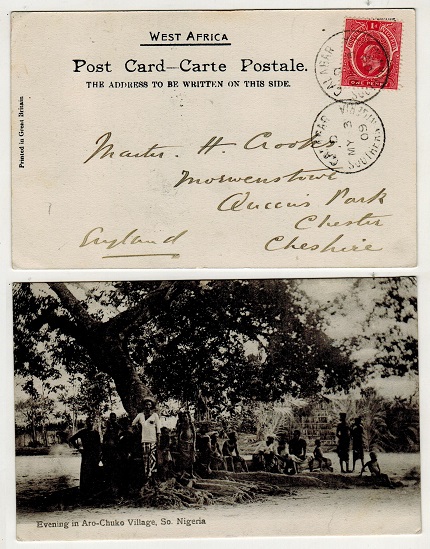 SOUTHERN NIGERIA - 1909 1d rate postcard use to UK used at CALABAR.