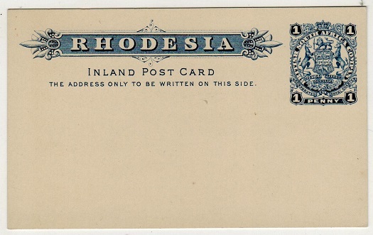RHODESIA - 1897 1d blue on white PSC unused. H&G 8.
