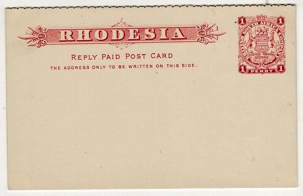RHODESIA - 1897 1d+1d Red on white PSRC unused.  H&G 10.
