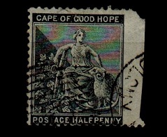 CAPE OF GOOD HOPE - 1871 1/2d grey black used with IMPERFORATE RIGHT MARGIN.  SG 28.