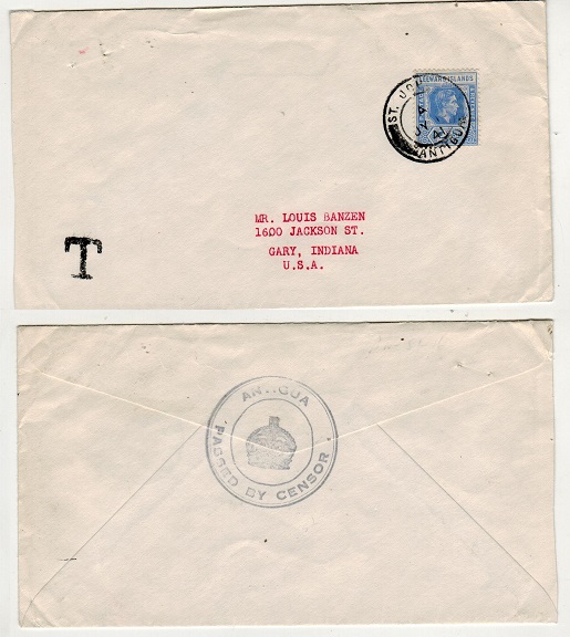 ANTIGUA - 1941 2 1/2d rate censor cover to USA.