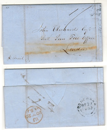 BRITISH GUIANA - 1850 1/- rated entire addressed to UK used at DEMERARA.