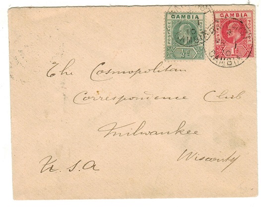 GAMBIA - 1910 1 1/2d rate cover to USA.