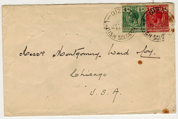 SOLOMON ISLANDS - 1926 1 1/2d rate cover to USA used at GIZO.