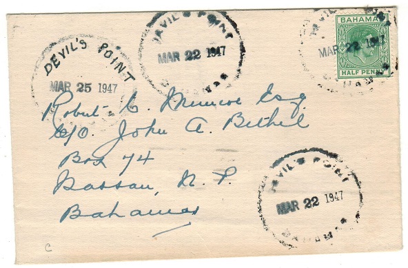 BAHAMAS - 1947 1/2d local rate cover used at DEVILS POINT.