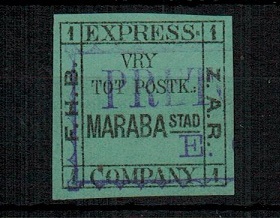 TRANSVAAL - 1887 1d black on green BAKKER EXPRESS label for MARABA STRAD used.