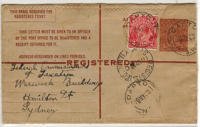 AUSTRALIA - 1922 5d brown RPSE uprated to Sydney at DAPTO/NSW.  H&G 16.