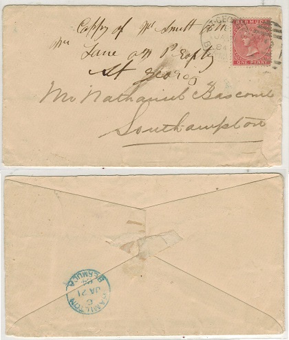 BERMUDA - 1884 1d rate local cover to Southampton cancelled by 