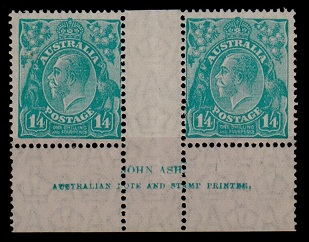 AUSTRALIA - 1928 1/4d turquoise JOHN ASH imprint pair. U/M.  SG 104.