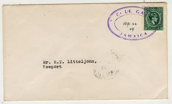 JAMAICA - 1949 1/2d rate local cover used at COLE GATE.